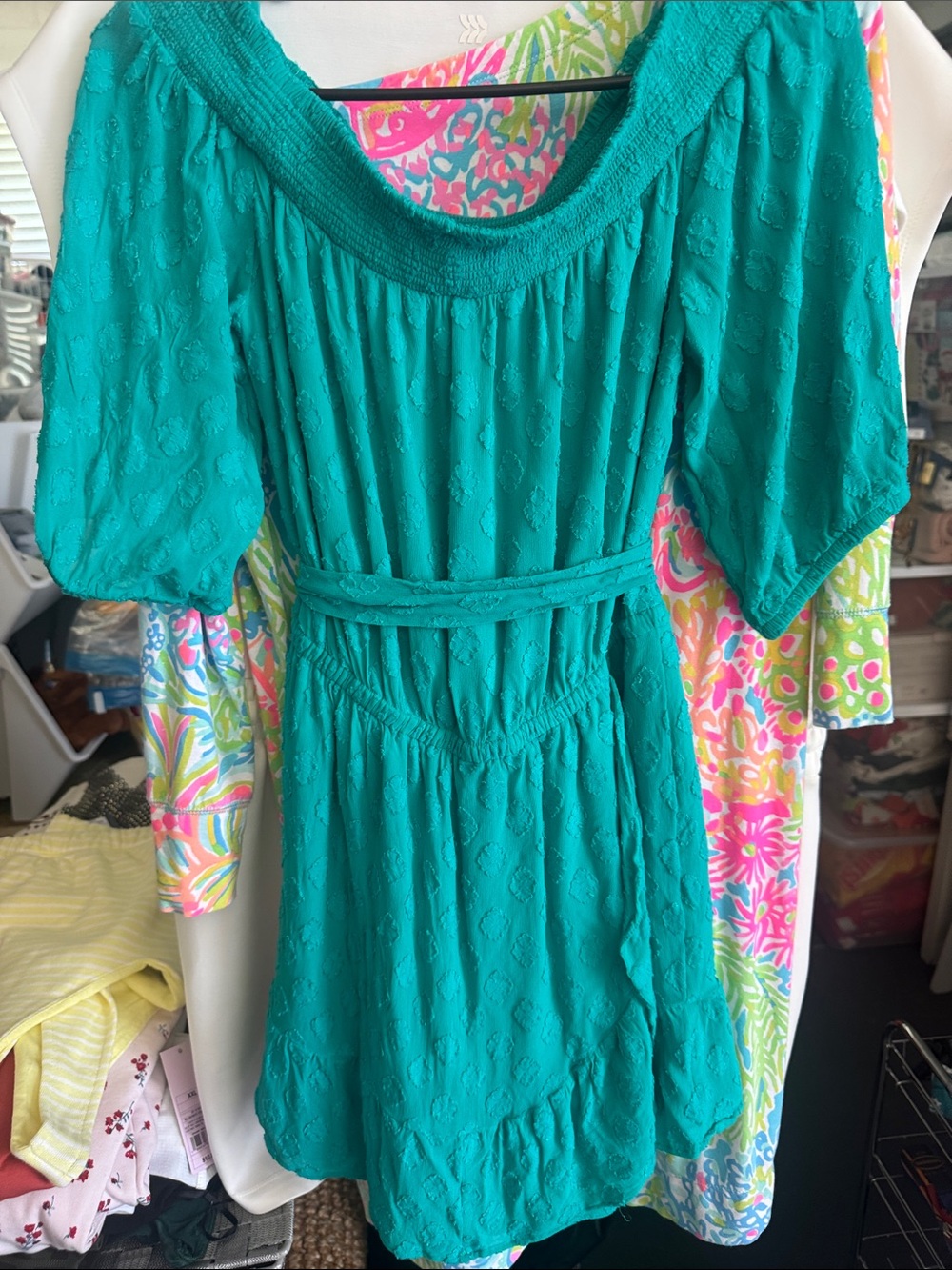 Lilly Pulitzer Rochelle Off-The-Shoulder Romper Water Lily Green size SMALL NWOT